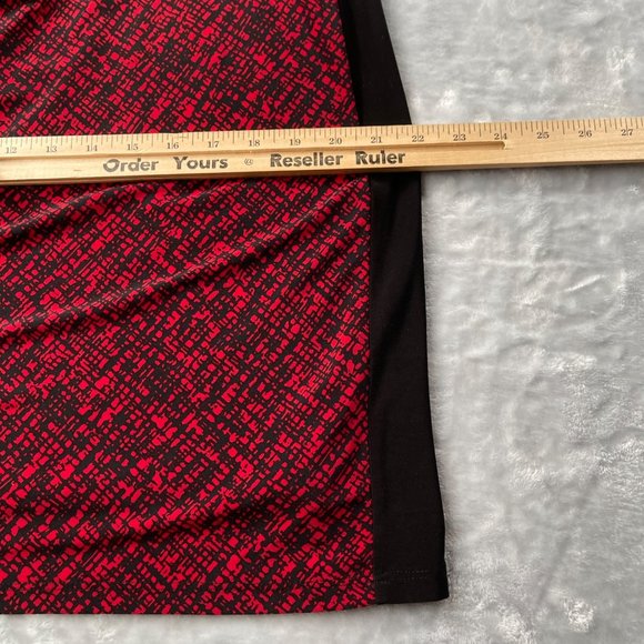 Lauren Ralph Lauren Dress 14W Red Black Print Jersey Ruched Gathered Slimming - Picture 9 of 14